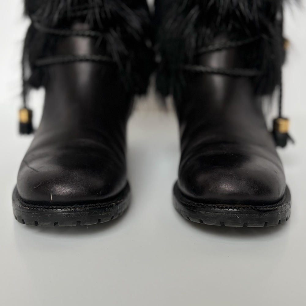 Louis Vuitton Black Fur Moto Boots with Leather Tassel Accents - Picture 5 of 11